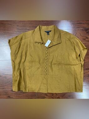 NWT Banana Republic XL Oversized Linen Button Tan Brown Travel Lightweight